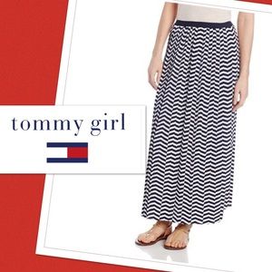Tommy Girl Navy Blue White Striped Pleated Skirt!